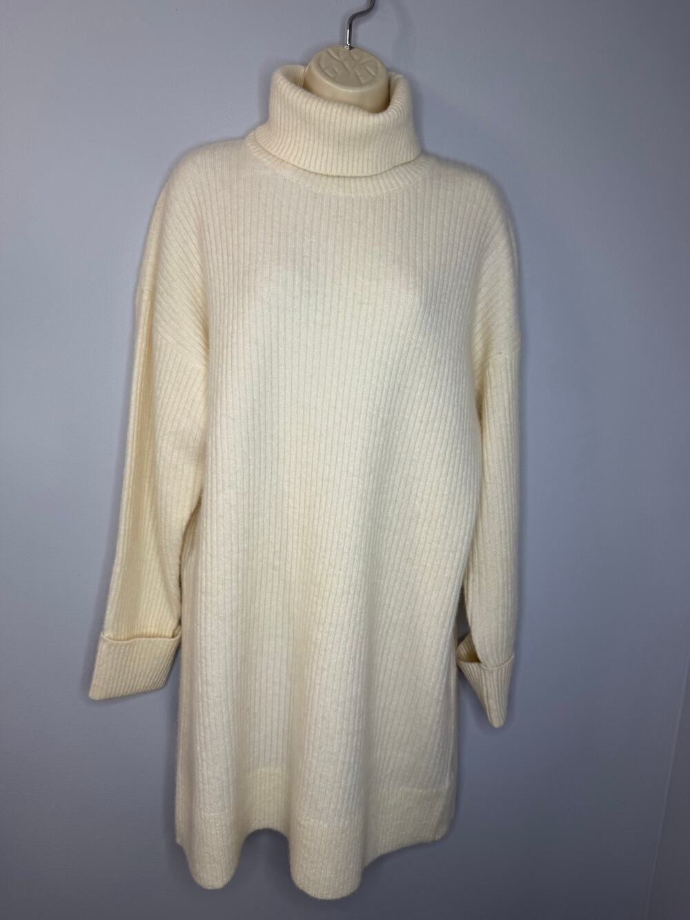 & OTHER STORIES Oversized Turtleneck Knit Tunic Sweater Cream Alpaca Blend M New